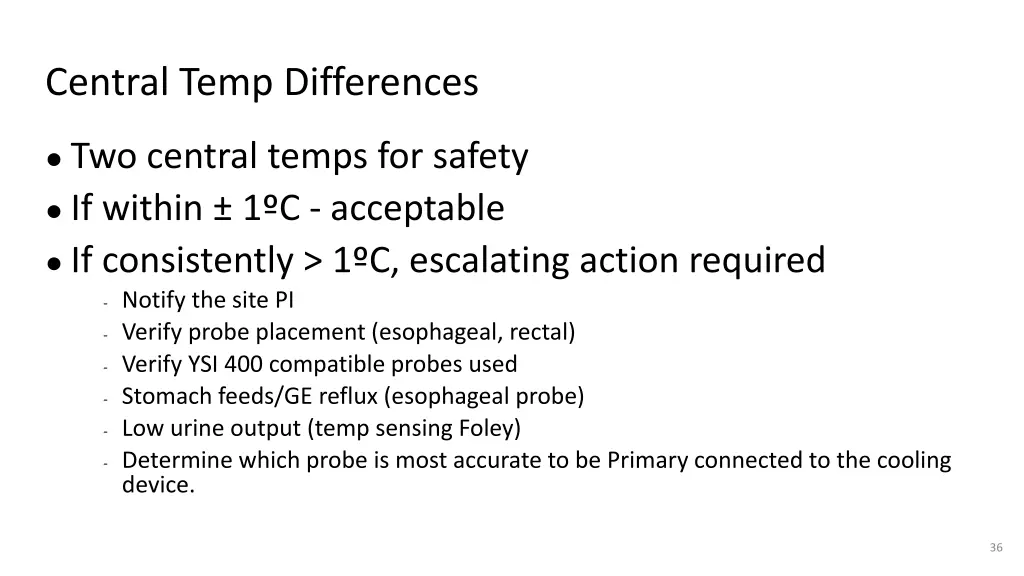 central temp differences