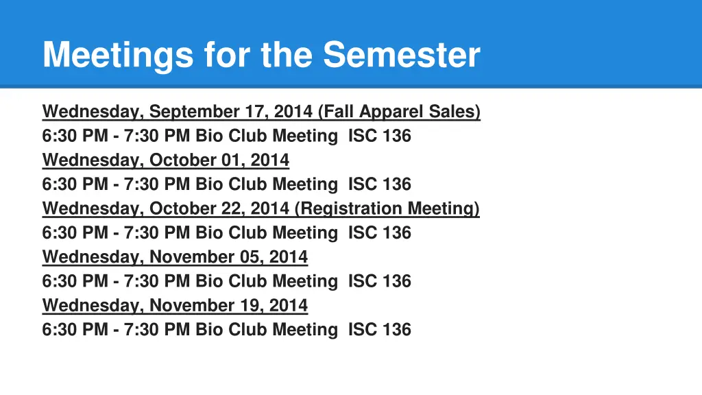 meetings for the semester