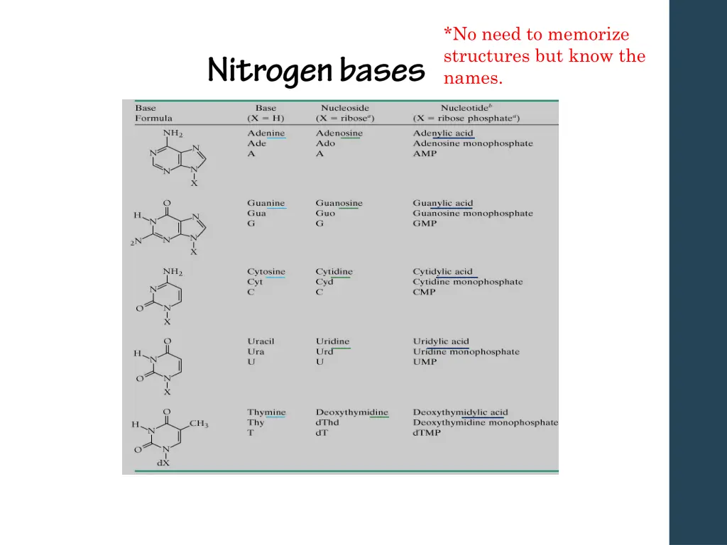 no need to memorize structures but know the names