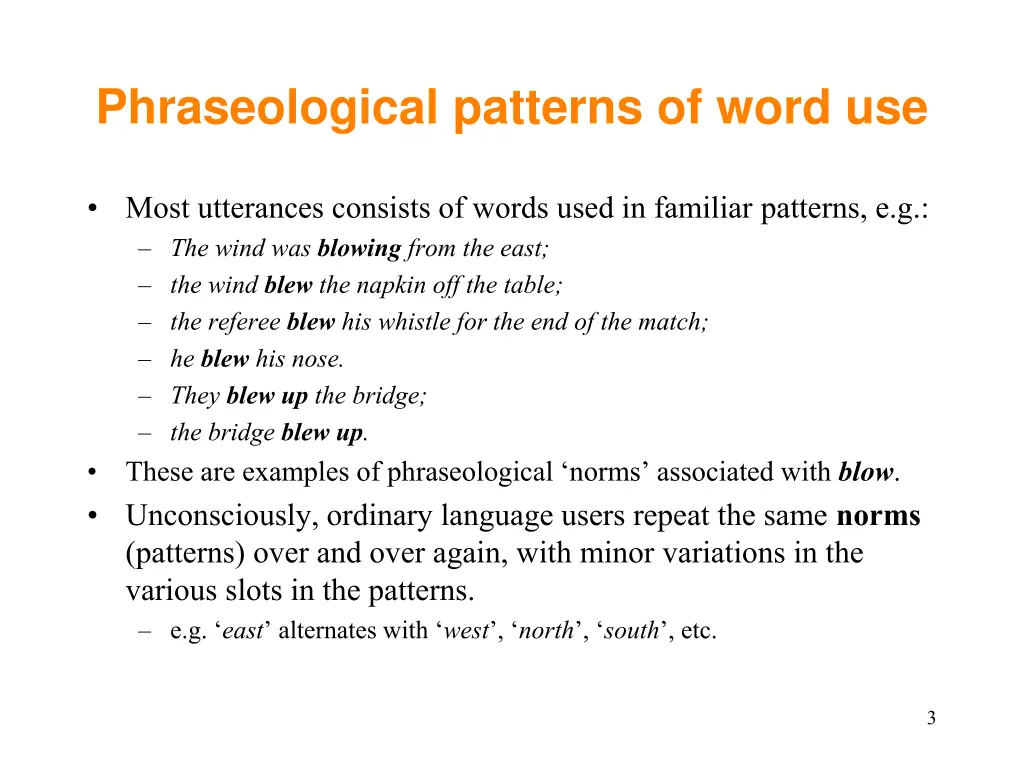 phraseological patterns of word use