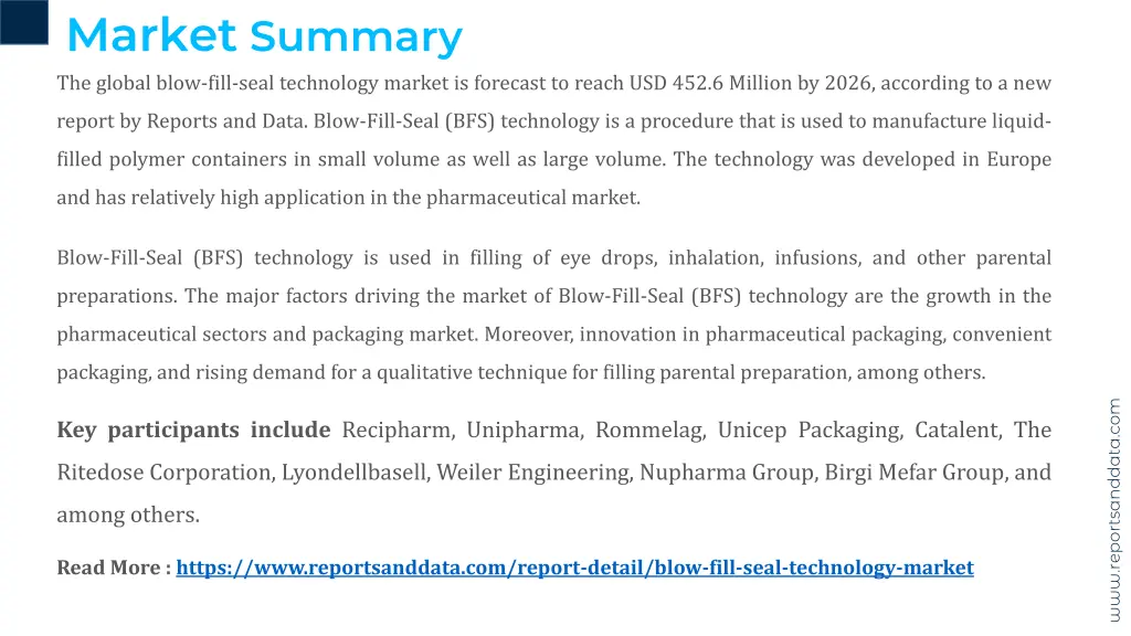 market summary the global blow fill seal