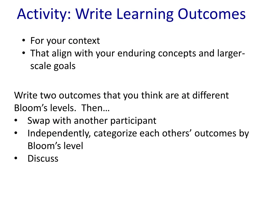 activity write learning outcomes