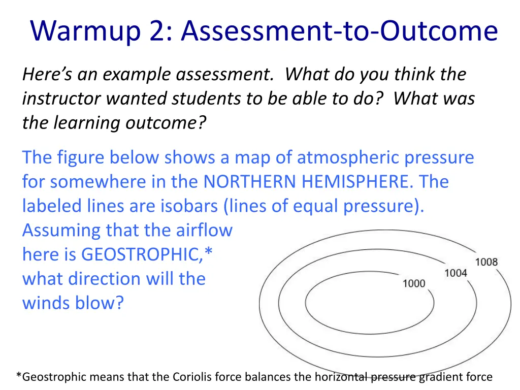 warmup 2 assessment to outcome