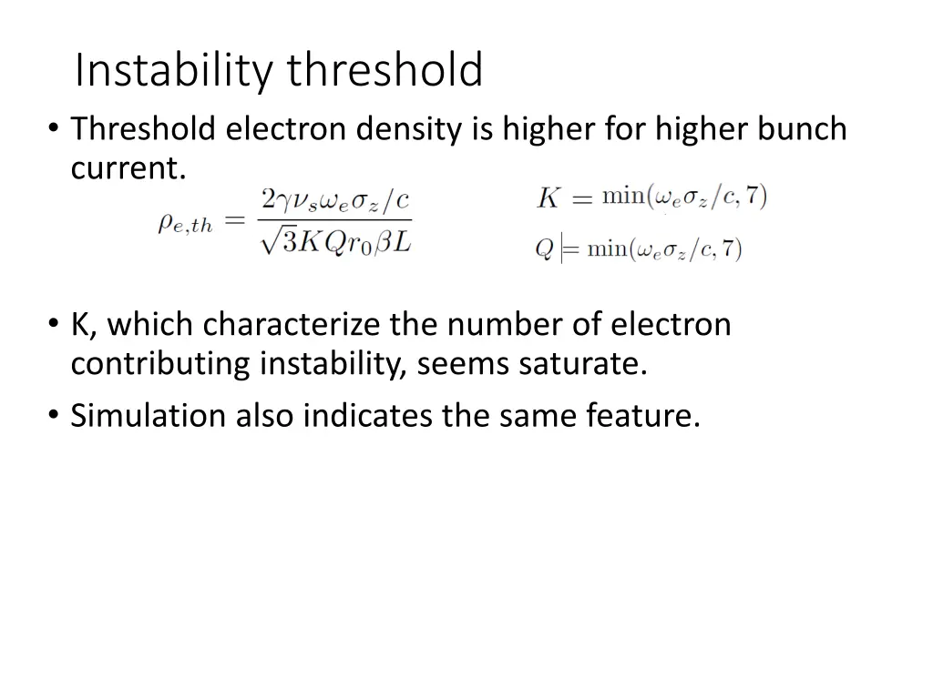 instability threshold threshold electron density