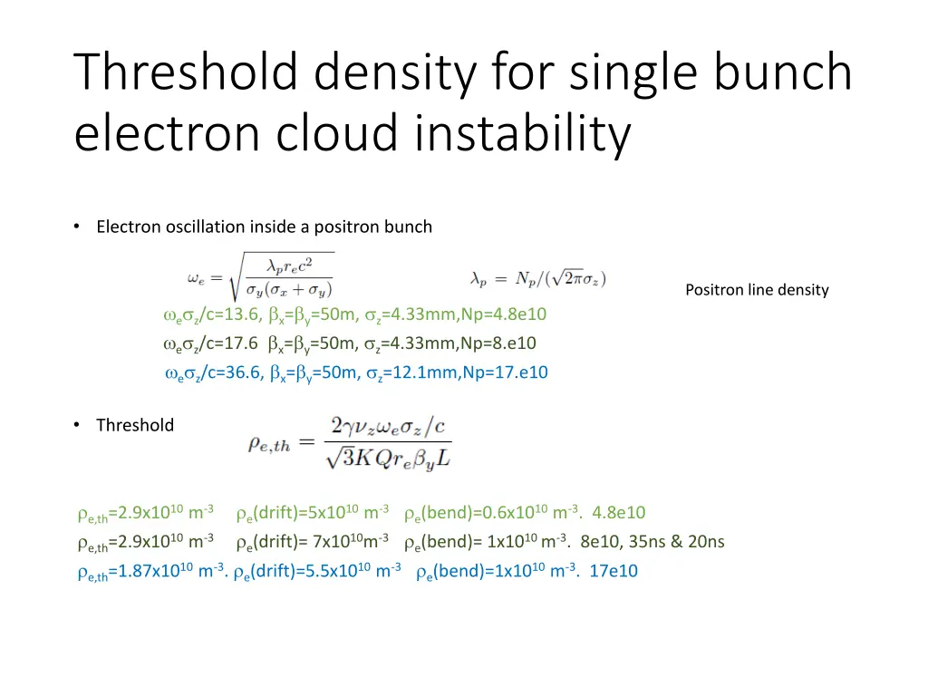 threshold density for single bunch electron cloud