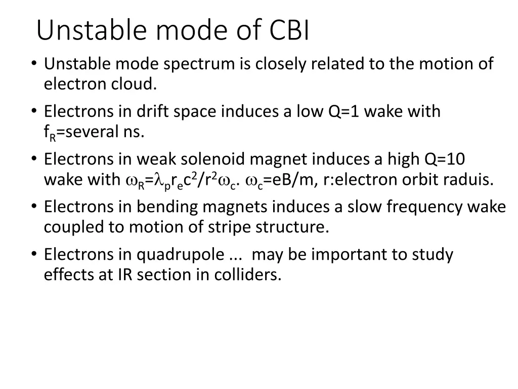 unstable mode of cbi unstable mode spectrum