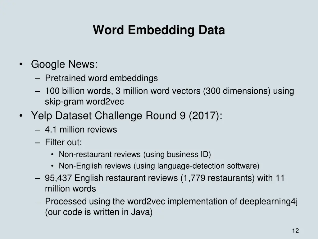 word embedding data