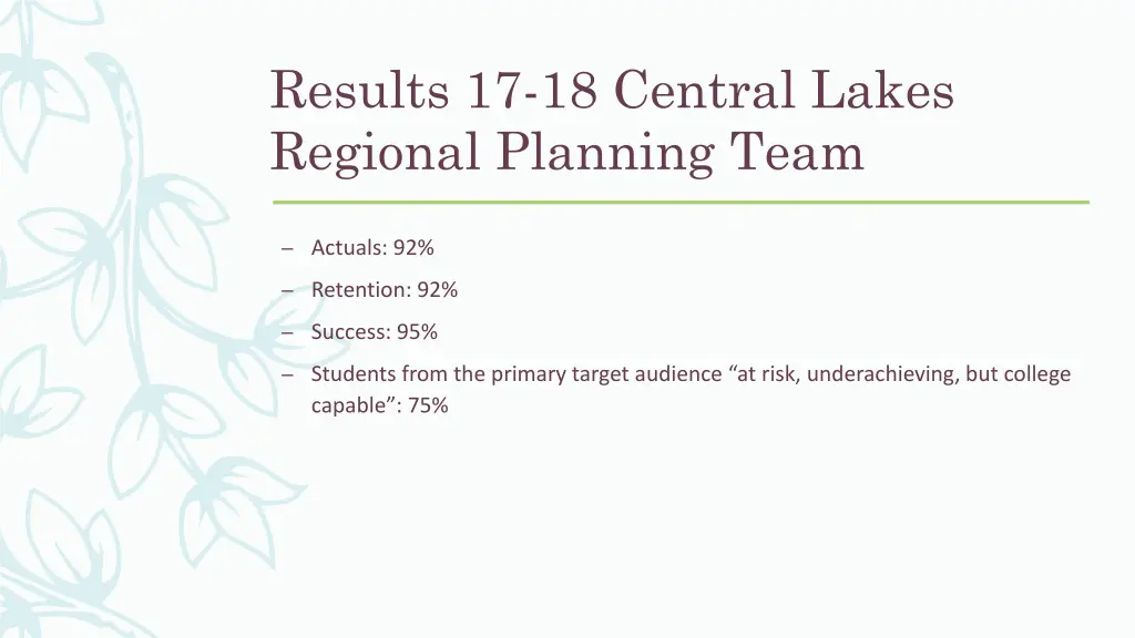 results 17 18 central lakes regional planning team