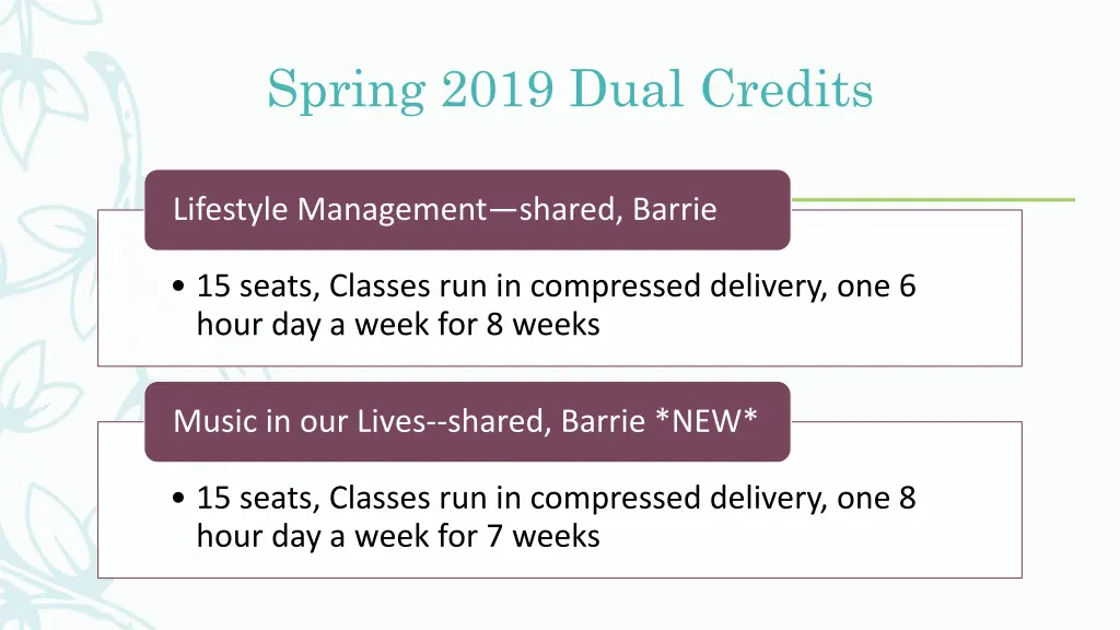 spring 2019 dual credits 2