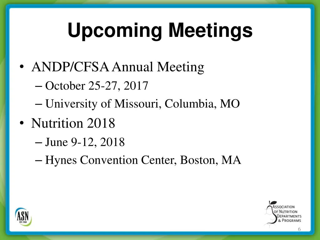 upcoming meetings