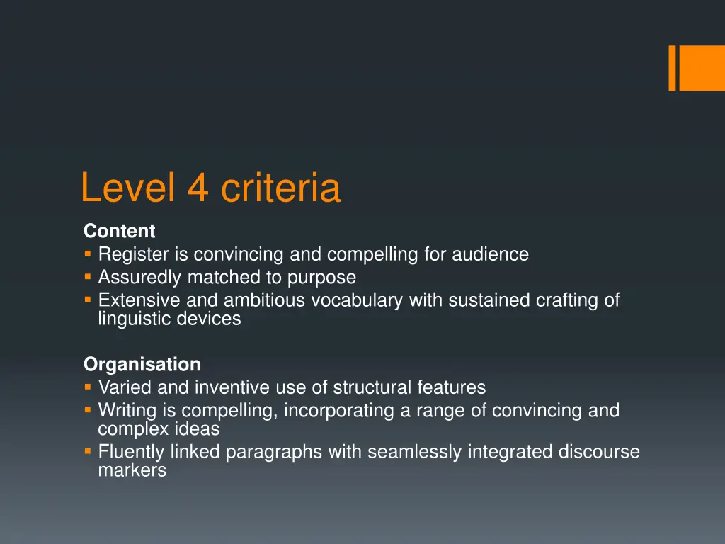 level 4 criteria content register is convincing