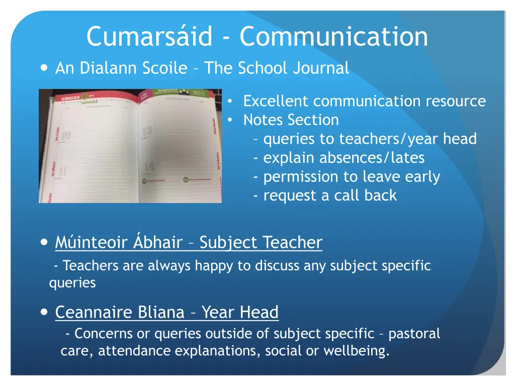 cumars id communication an dialann scoile