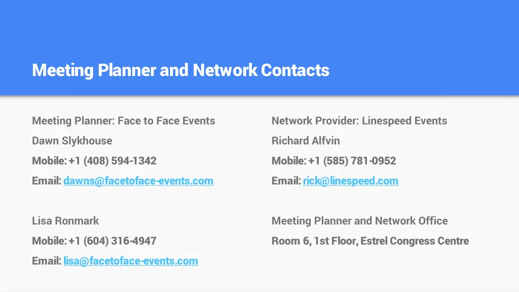 meeting planner and network contacts