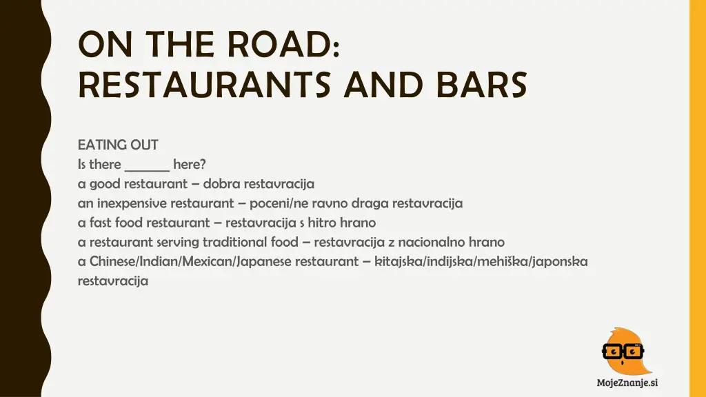 on the road restaurants and bars