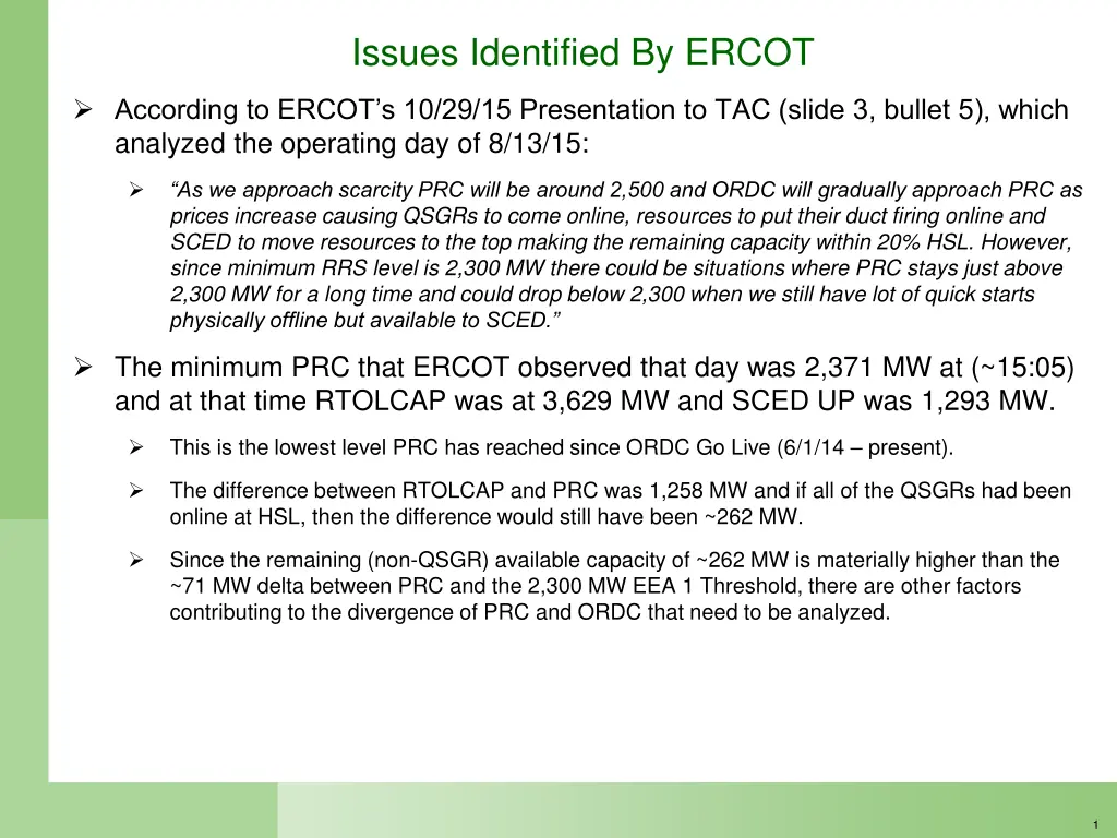 issues identified by ercot