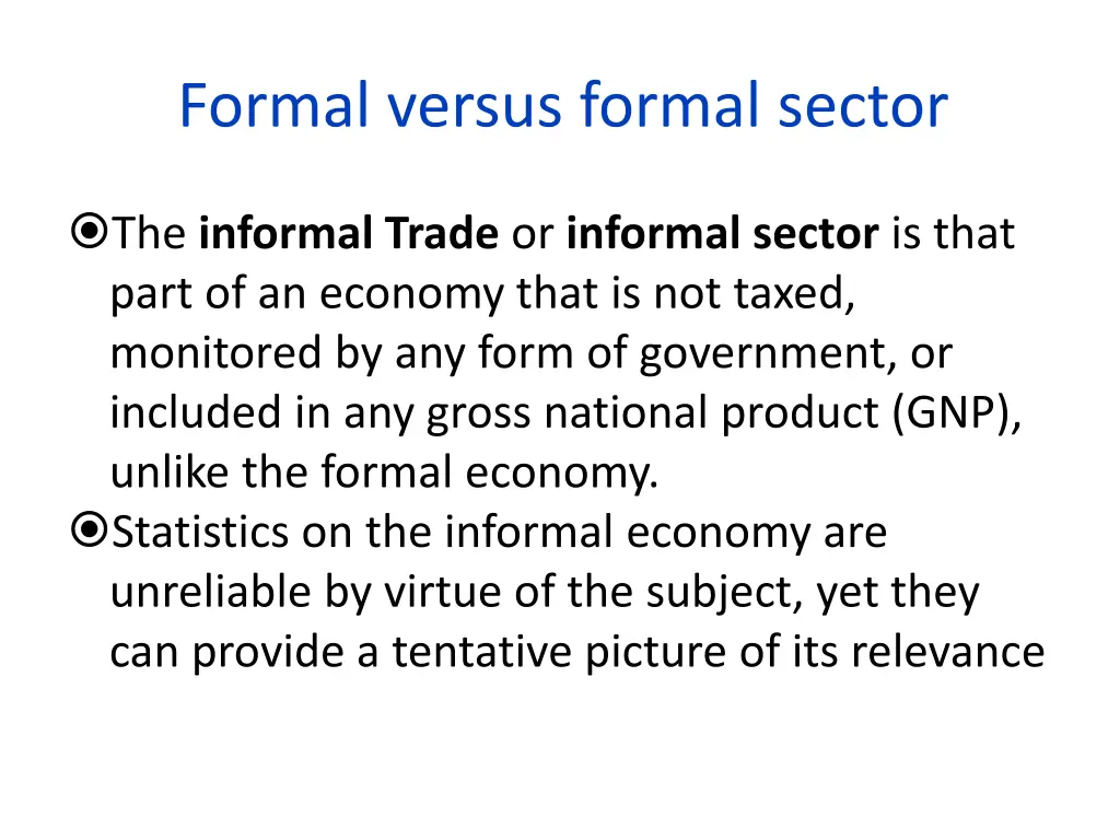 formal versus formal sector