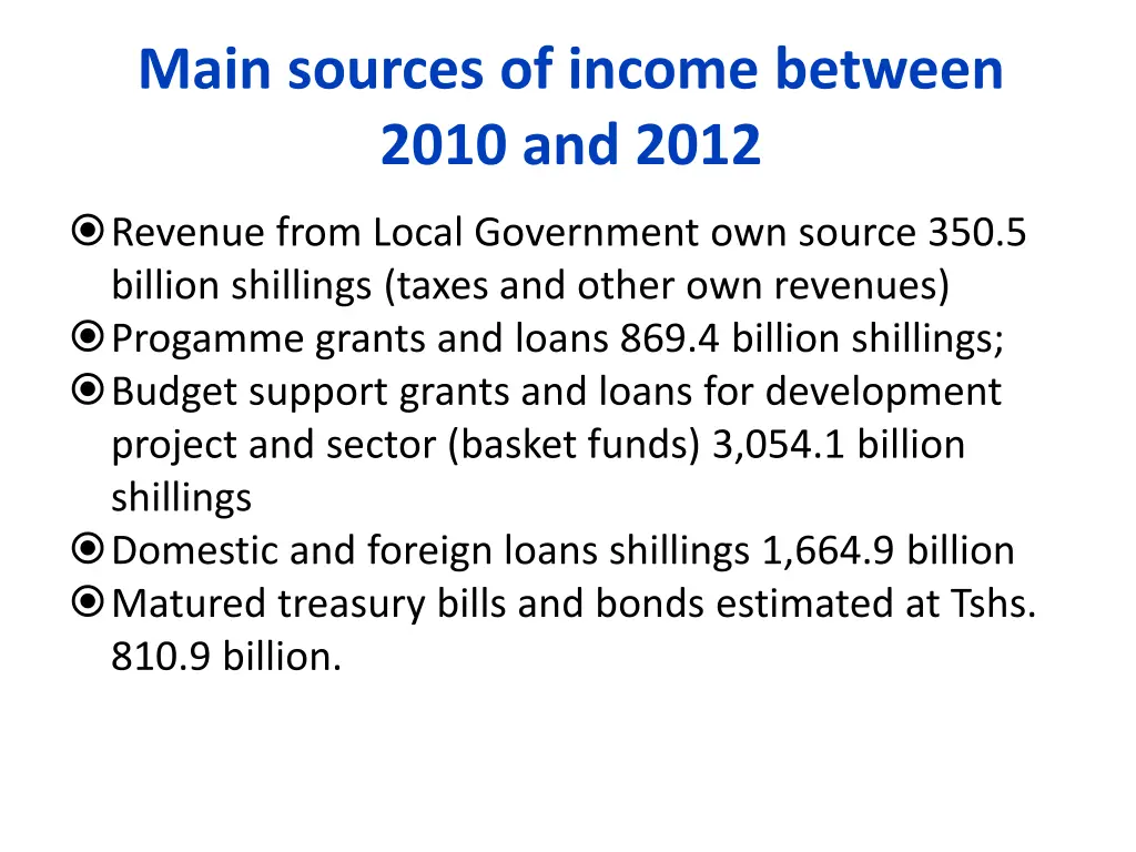 main sources of income between 2010 and 2012