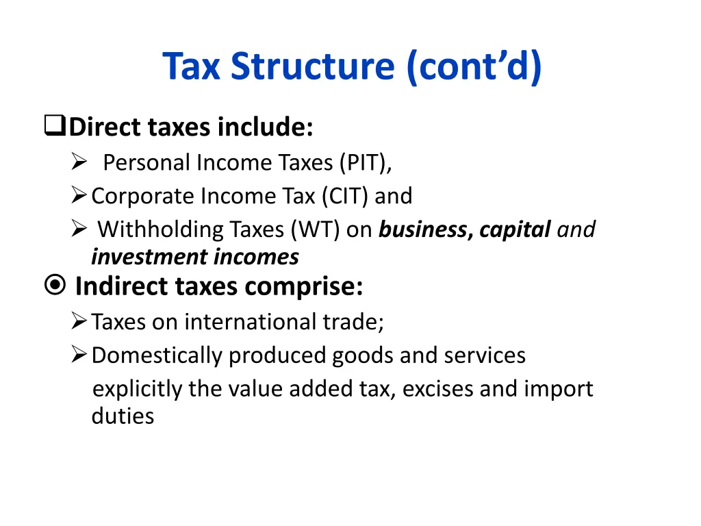 tax structure cont d