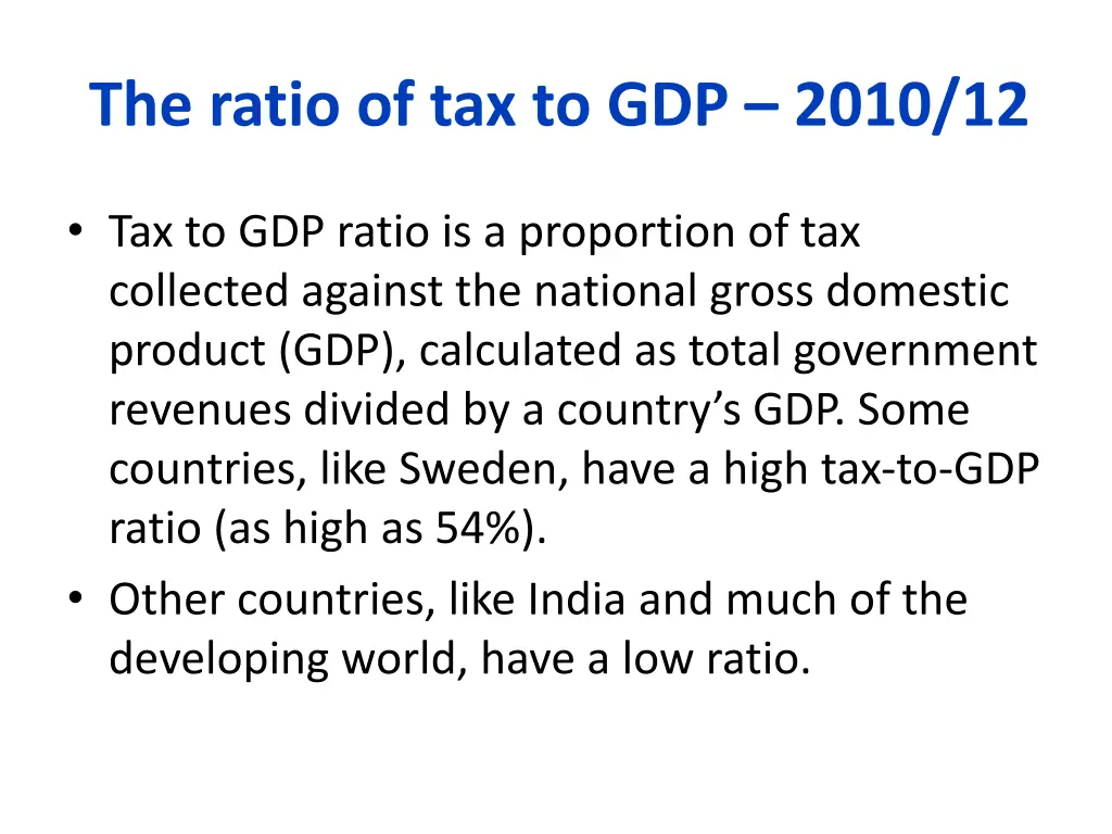 the ratio of tax to gdp 2010 12