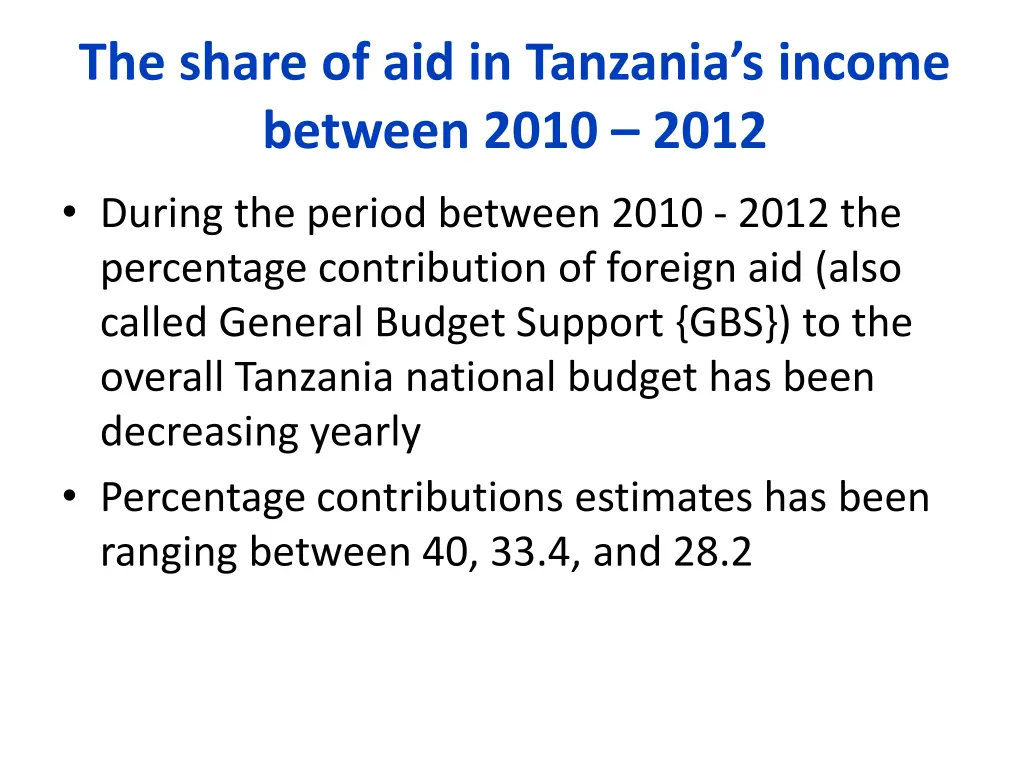 the share of aid in tanzania s income between