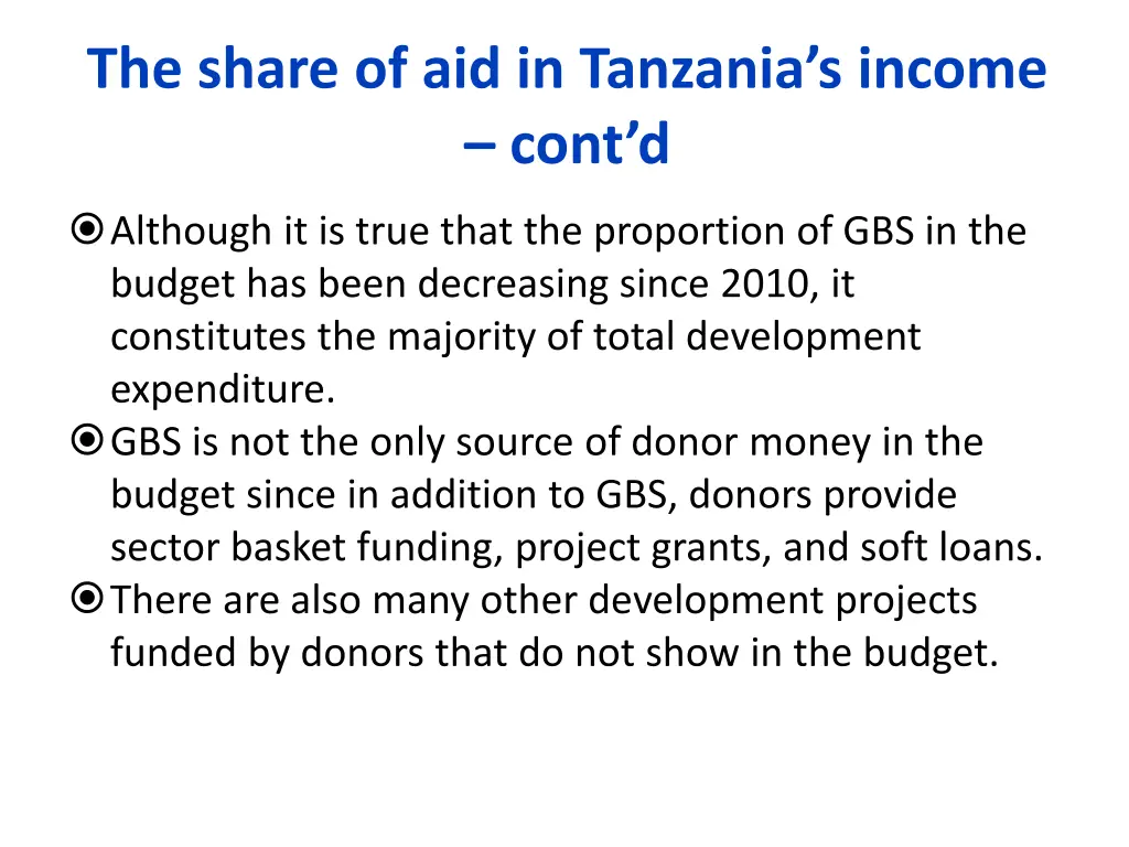 the share of aid in tanzania s income cont d