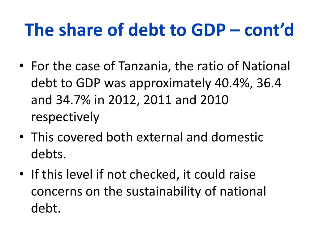 the share of debt to gdp cont d 1