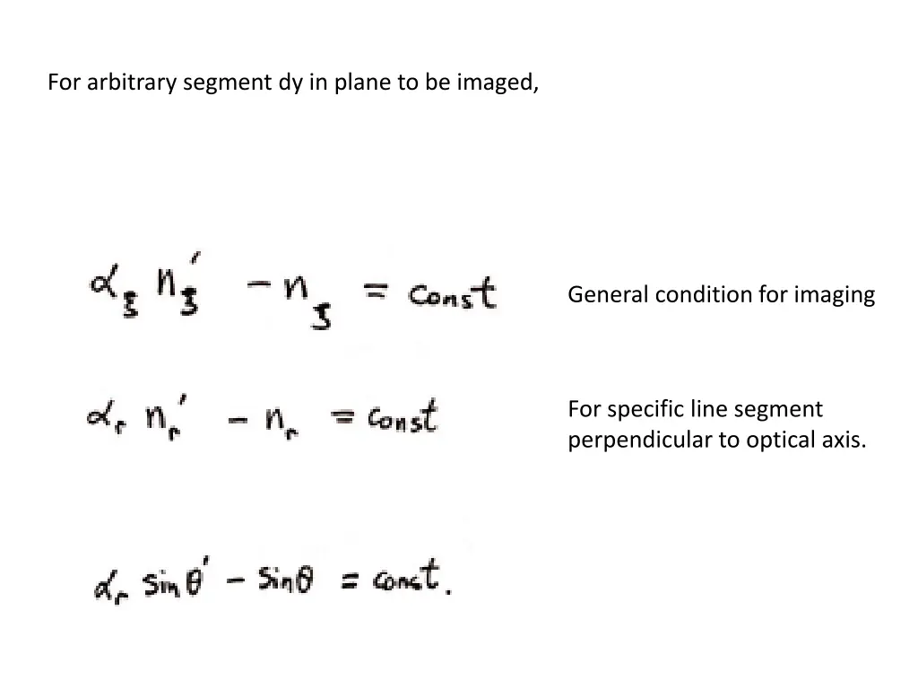 for arbitrary segment dy in plane to be imaged