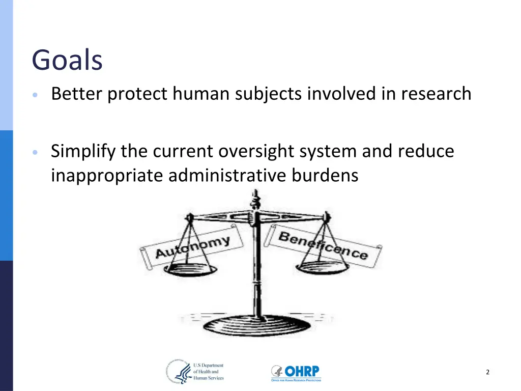 goals better protect human subjects involved