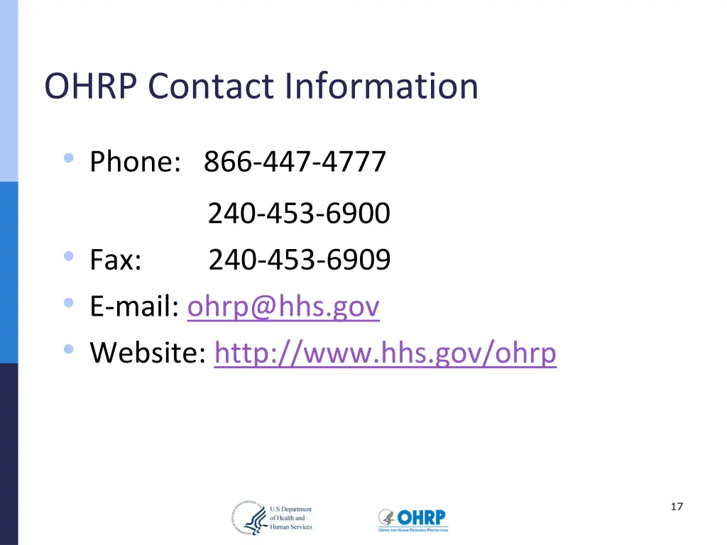 ohrp contact information