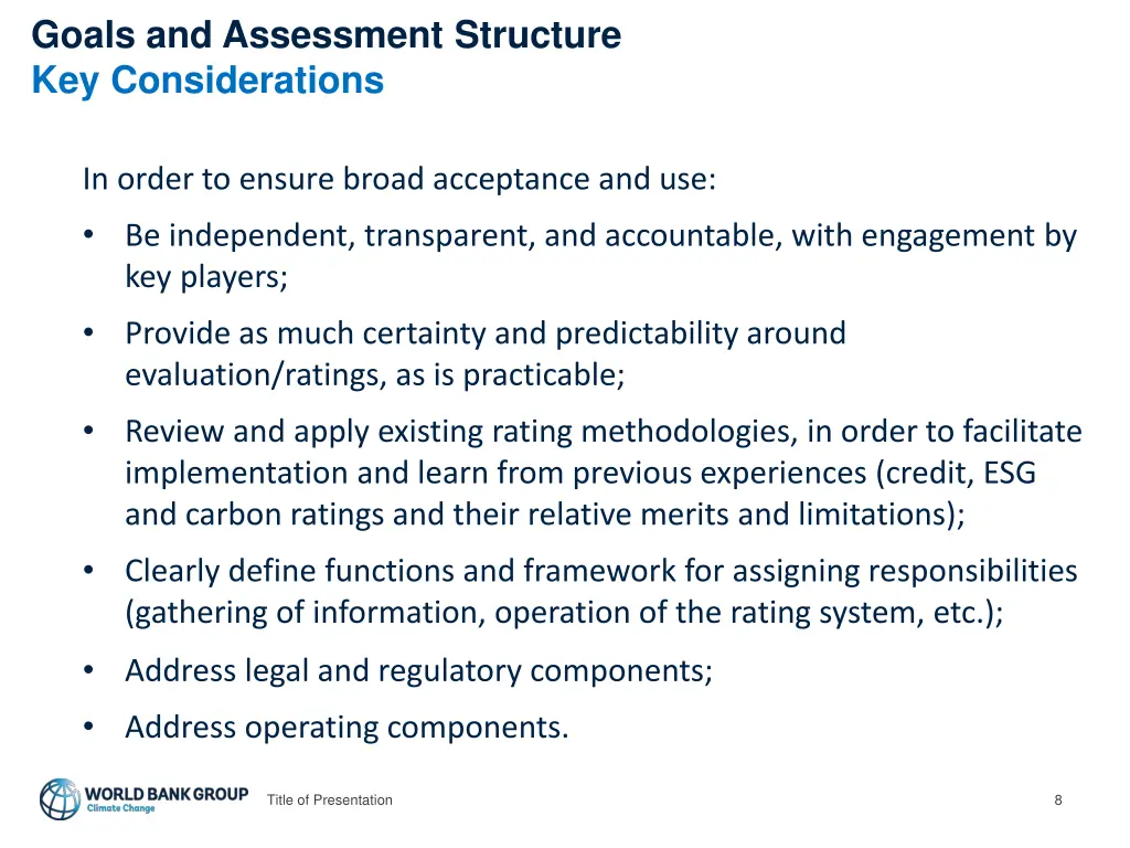 goals and assessment structure key considerations