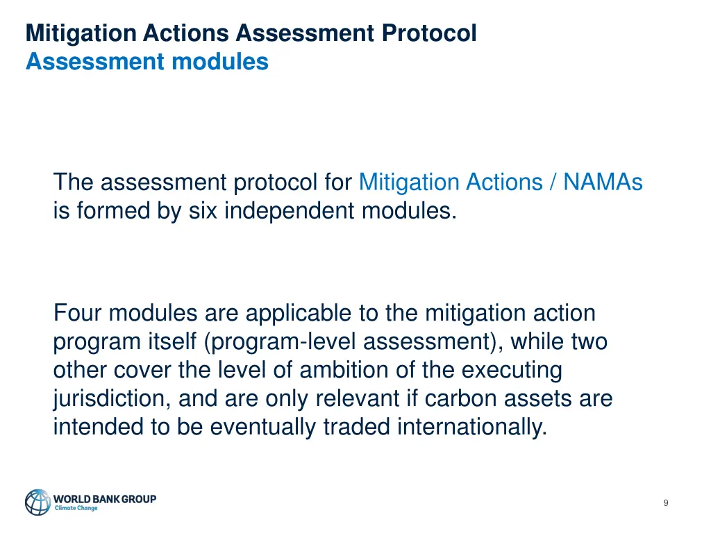 mitigation actions assessment protocol assessment