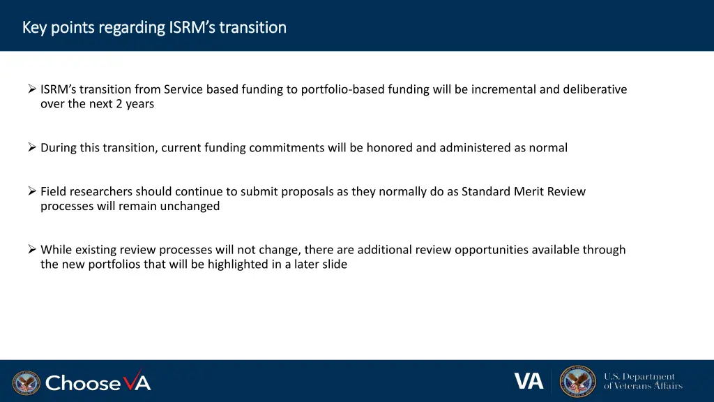 key points regarding isrm s transition key points