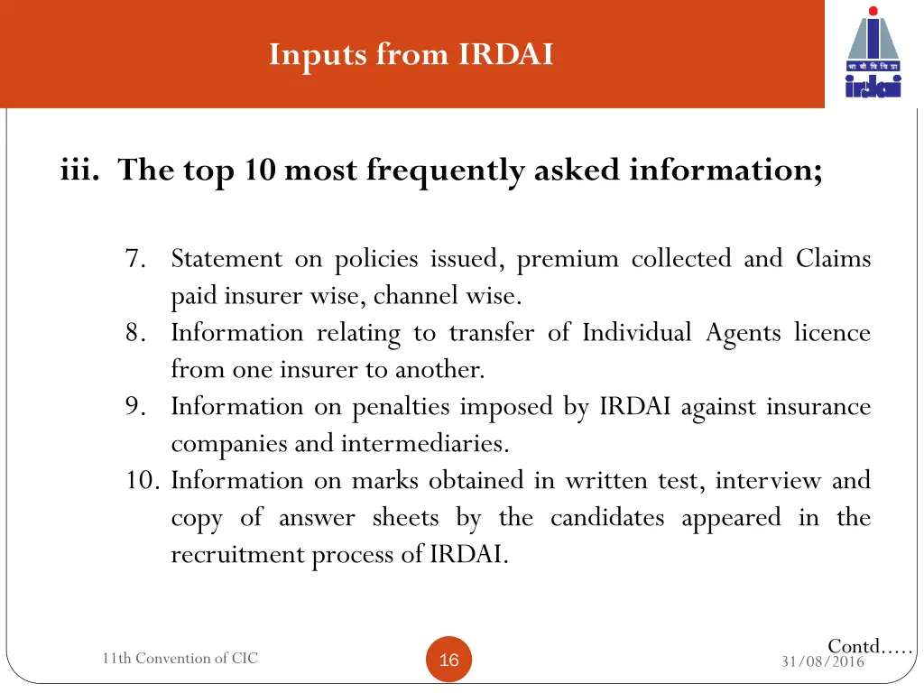 inputs from irdai 2