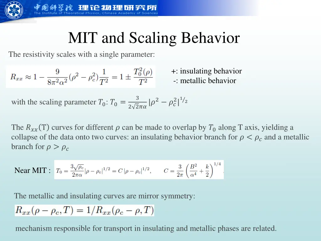 mit and scaling behavior the resistivity scales