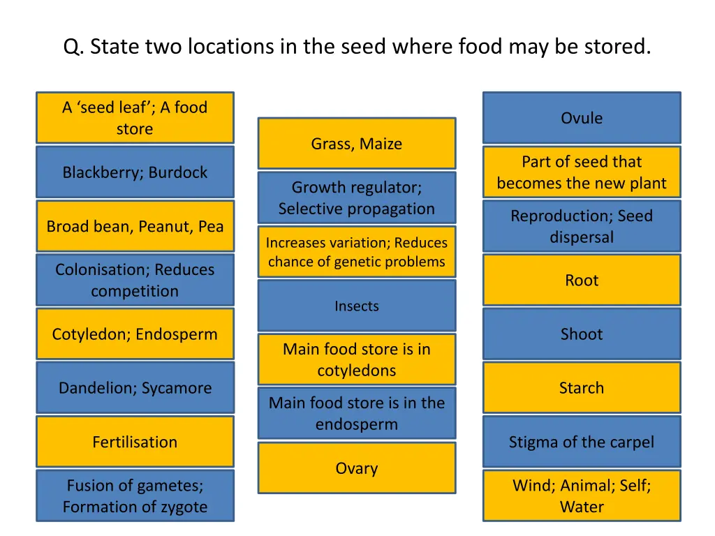 q state two locations in the seed where food