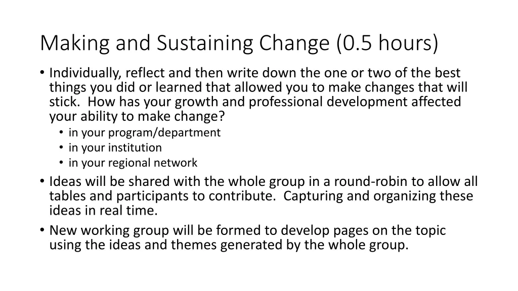 making and sustaining change 0 5 hours