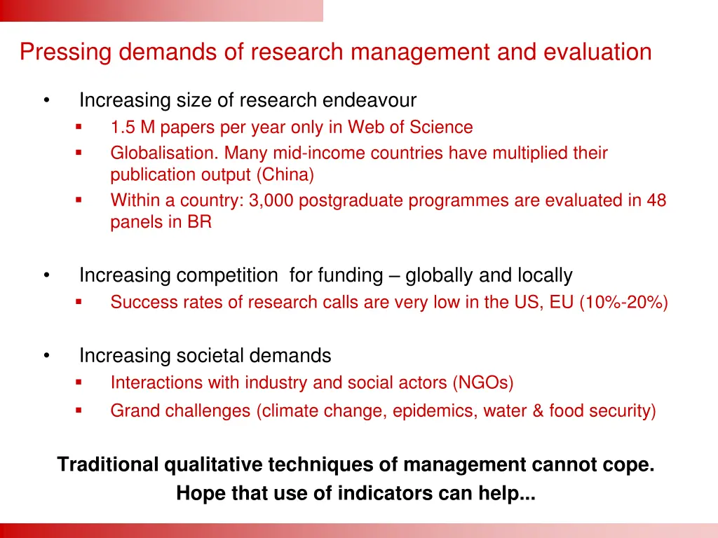 pressing demands of research management