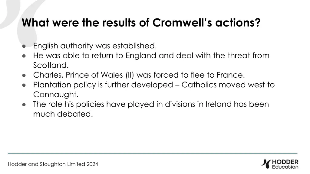 what were the results of cromwell s actions