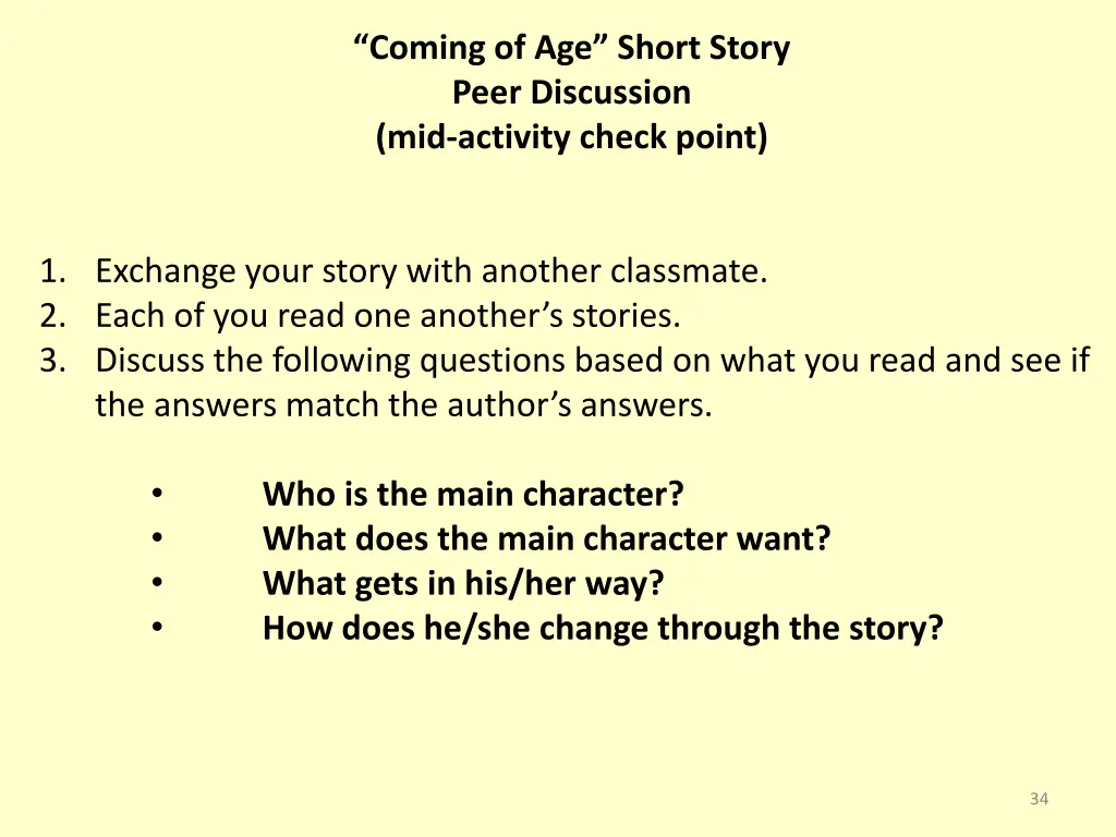 coming of age short story peer discussion