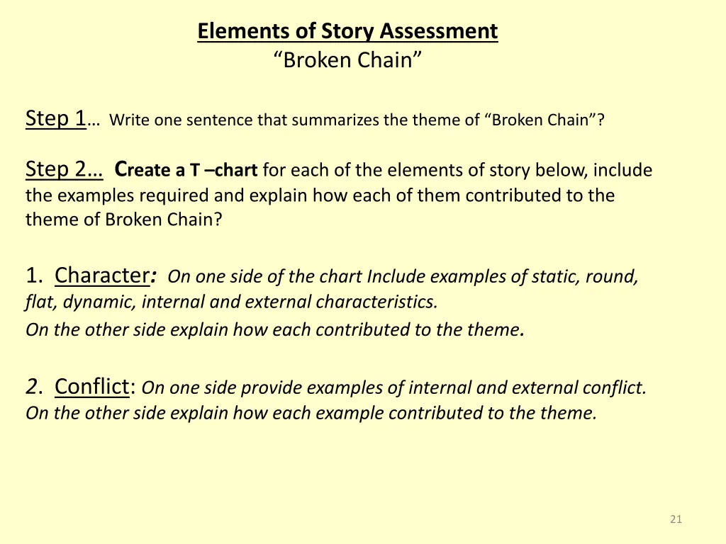 elements of story assessment broken chain