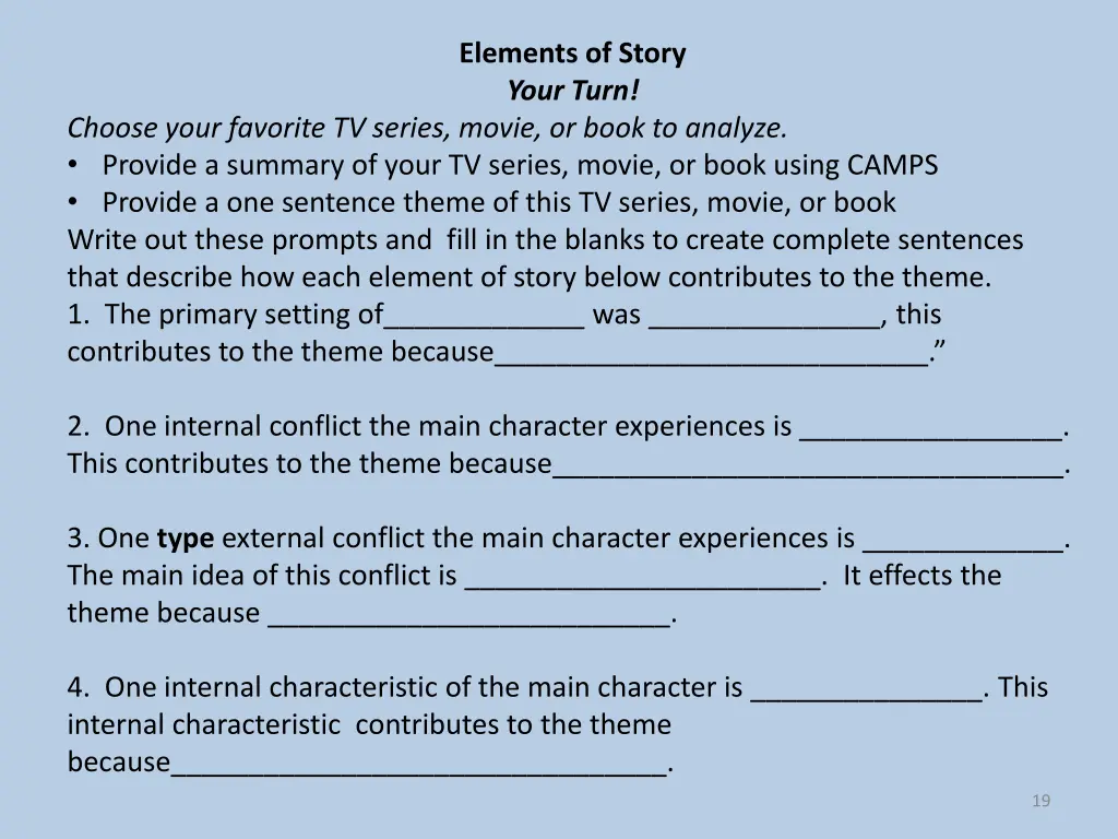 elements of story your turn