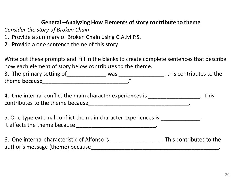 general analyzing how elements of story