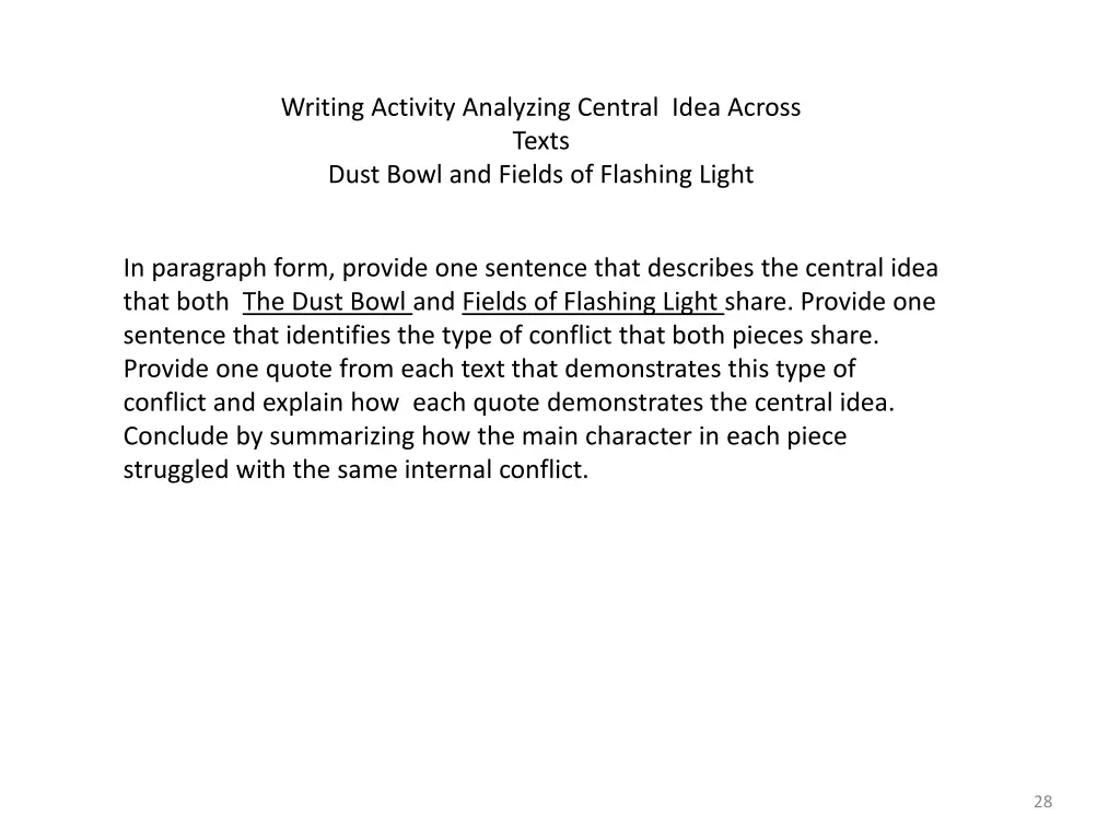 writing activity analyzing central idea across