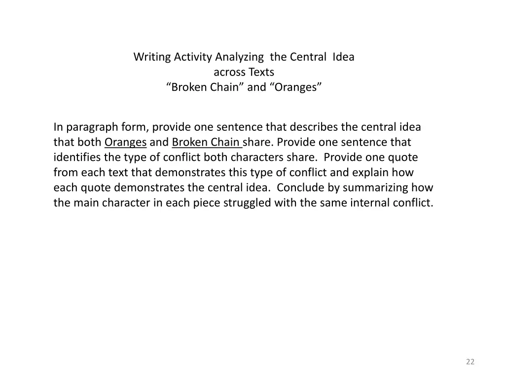 writing activity analyzing the central idea