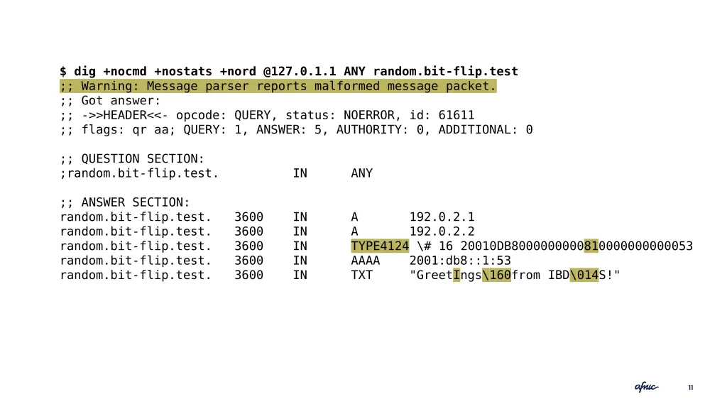 dig nocmd nostats nord @127 0 1 1 any random