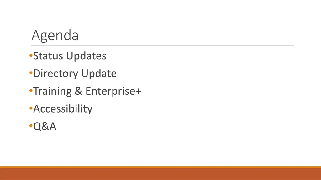 agenda status updates directory update training