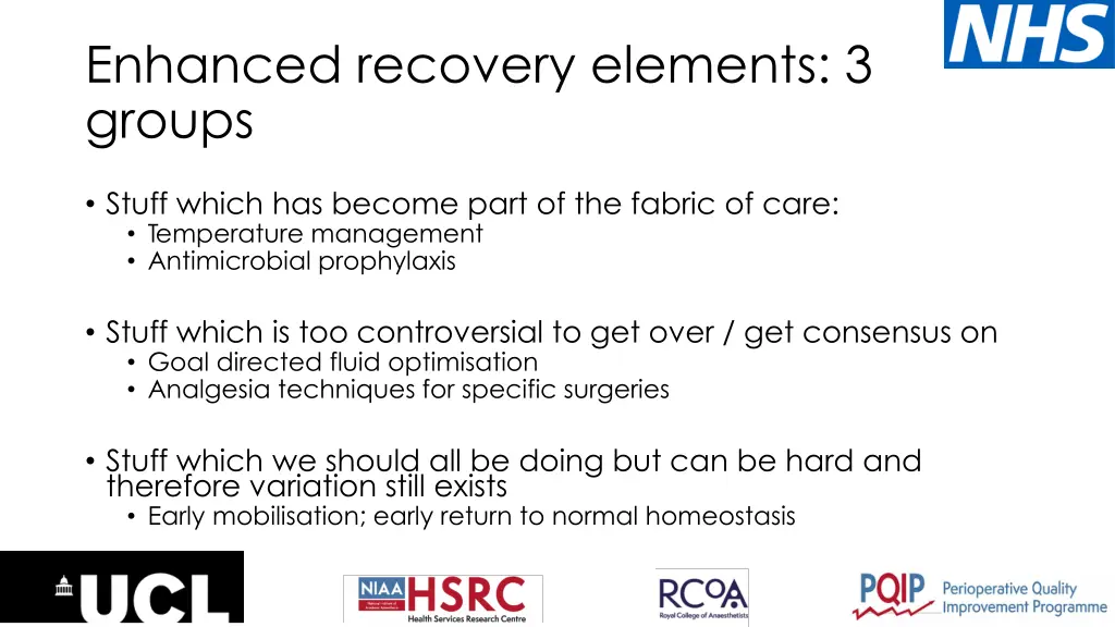 enhanced recovery elements 3 groups