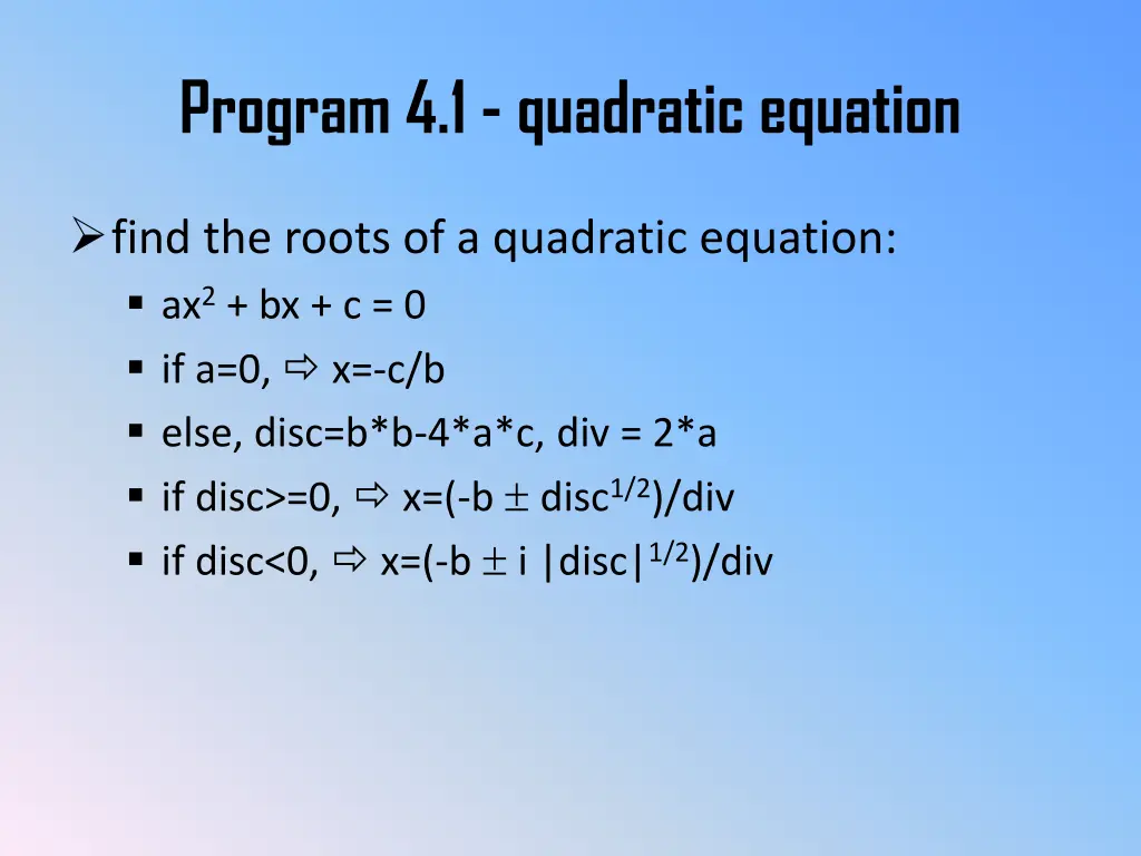 program 4 1 quadratic equation