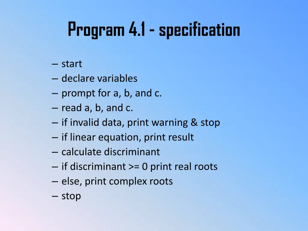 program 4 1 specification