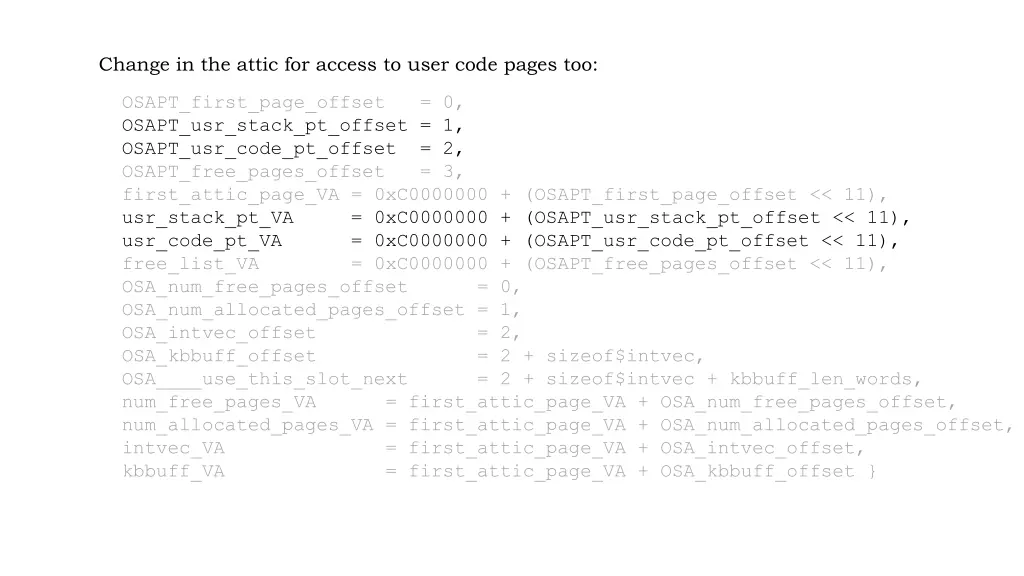 change in the attic for access to user code pages